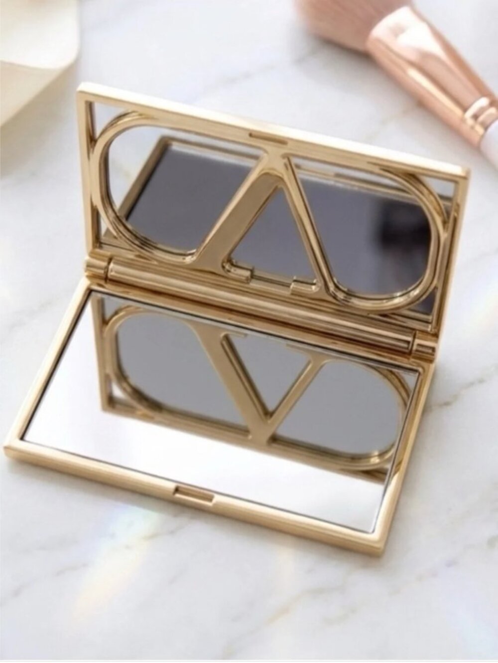 Valentino Beauty Mirror Gold Tone with Signature V Logo